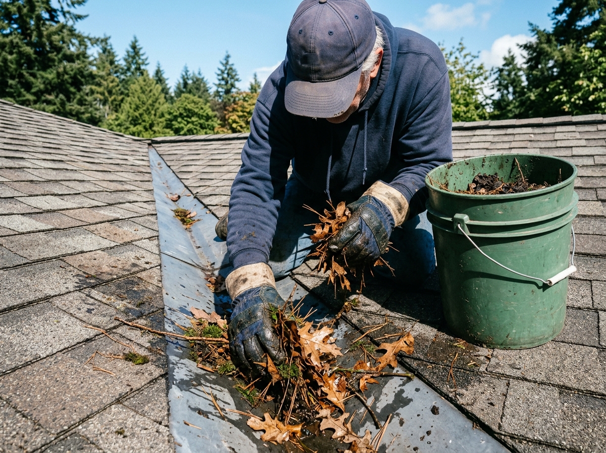 Step 1: Roof Valleys & Water Channel Debris Clearing